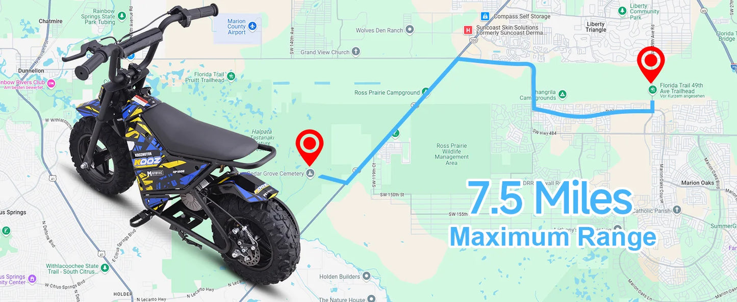 KOOZ HP120E 24V 250W Kids Electric Dirt Bike | Max Speed - 10 MPH & 7.5 Miles Range(Age: 5+)