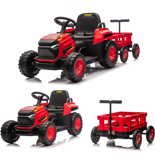 12V Kids Ride-On Tractor with Trailer (Ages 3–8) | Toddlers Ride on Tractor with Detachable Trailer