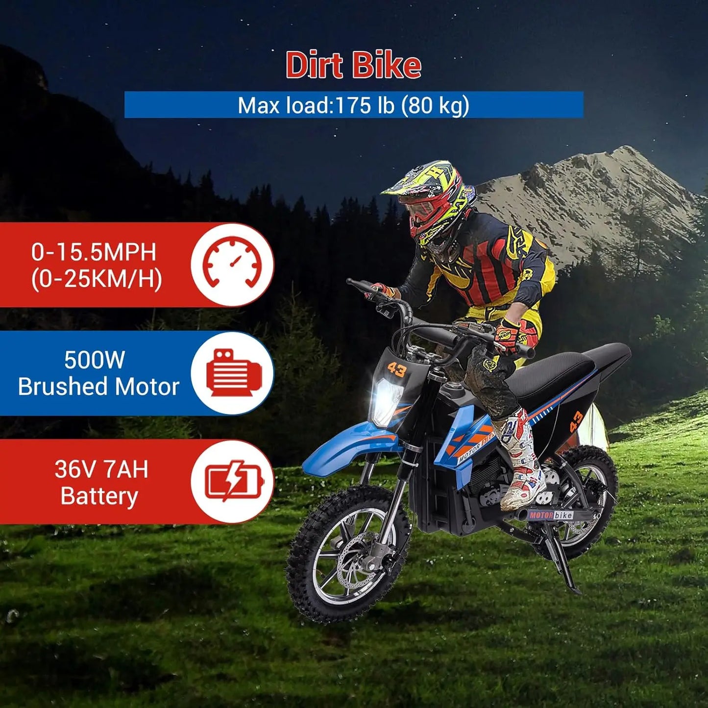 36V 500W Kids Electric Dirt Bike w/ Dual Brakes | Off-Road Motorcycle for Big Kids(6-16Y)