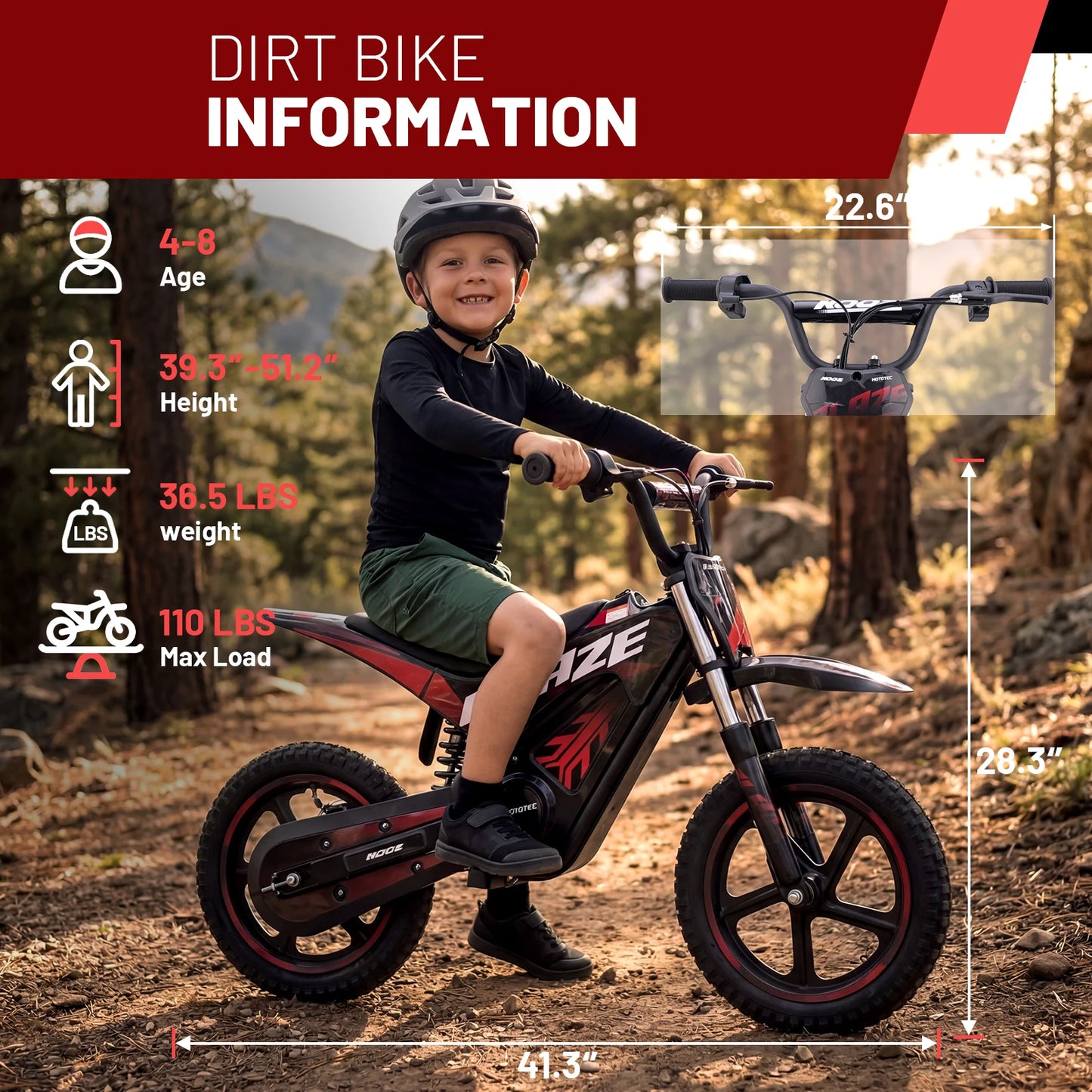 KOOZ HP01E 36V 350W Electric Dirt Bike | 15.5 MPH | Kids Rider