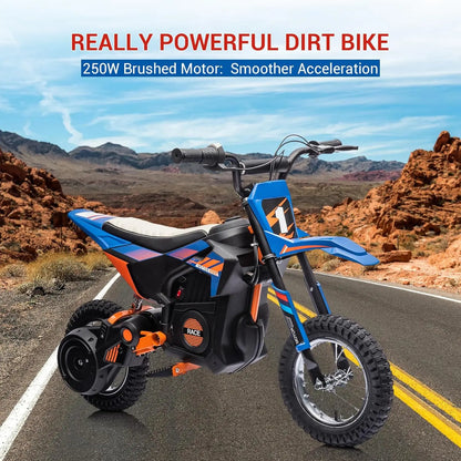 24V 250w Electric Dirt Bike for Kids | Off-Road Electric Motorcycle with Spring Suspension(Age: 6-15Y)