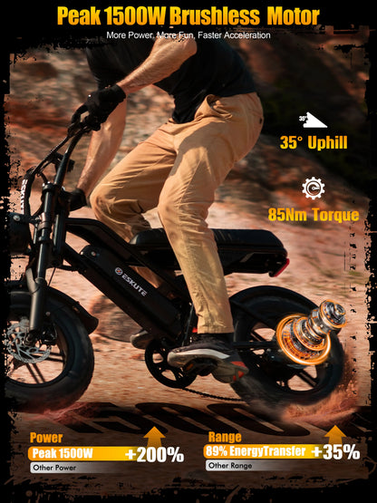 ESKUTE V100 Electric Dirt Bike | 1500W Peak | 48V 13Ah | 28 MPH| 60-Mile Range | Kids Rider