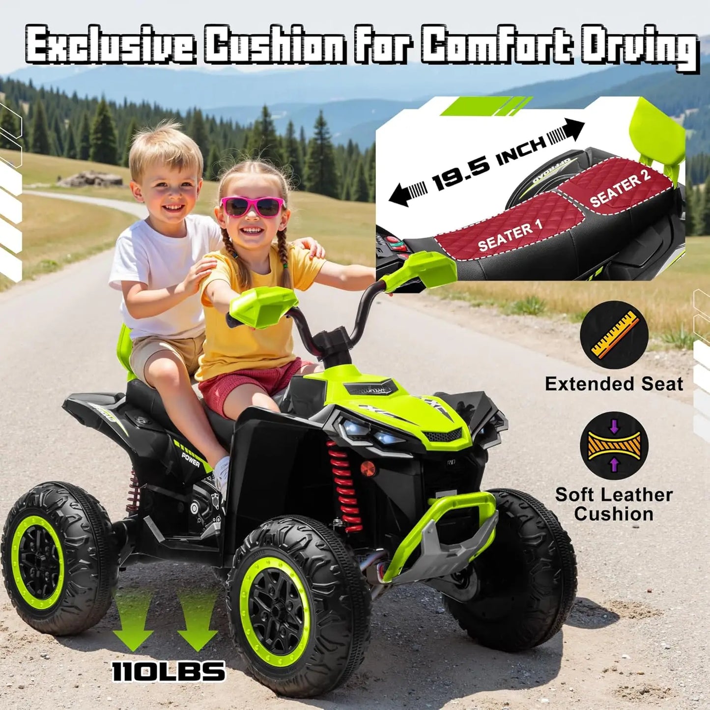 24V 4WD 2-Seater Ride-On ATV | 4×200W Motors | Kids Rider