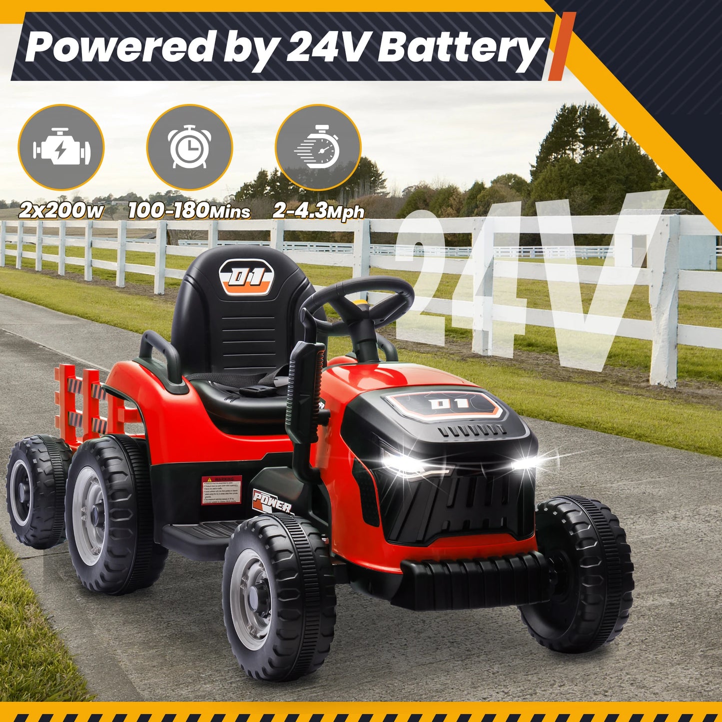 24V Kids Ride-On Tractor w/ Trailer & Remote Control | 2-IN-1 Power Tractor