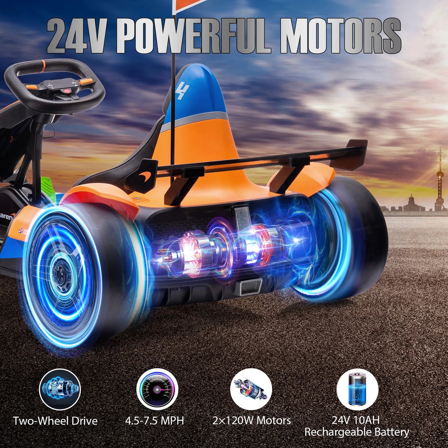 24V Kids Electric Go Kart 2x120W Powerful Drift Racer  | 10AH Large Battery for Age 3+
