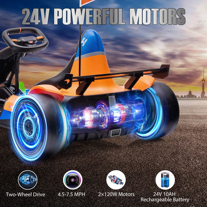 24V Kids Electric Go Kart 2x120W Powerful Drift Racer  | 10AH Large Battery for Age 3+
