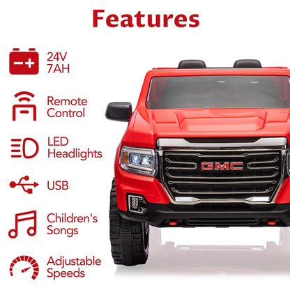 GMC 24V 2-Seater Kids Ride-On Truck w/ Remote & LED