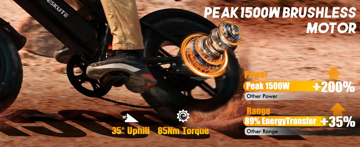 ESKUTE V100 Electric Dirt Bike | 1500W Peak | 48V 13Ah | 28 MPH| 60-Mile Range | Kids Rider