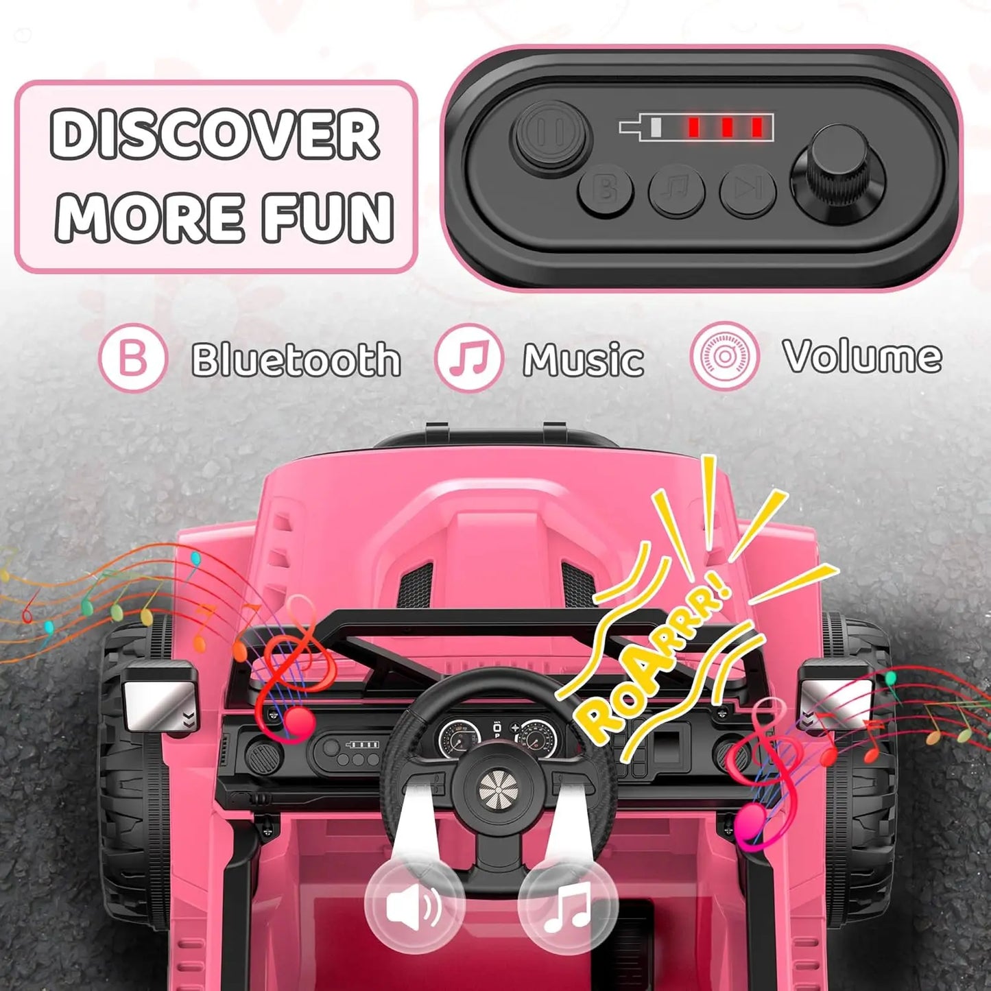 12V Ride On Truck Car with Remote Control, Horn, 3 Speeds, 4 LED Lights