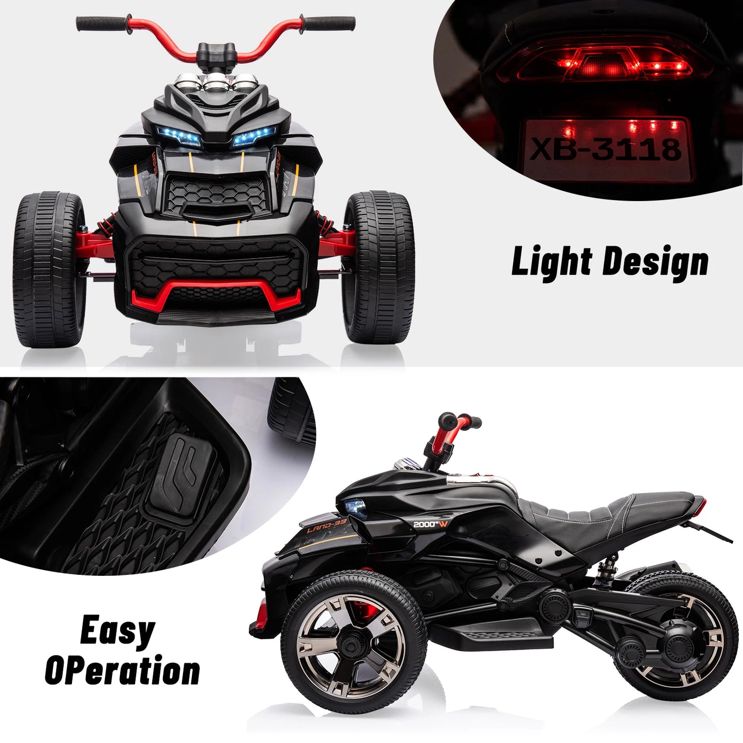 12V Kids ride-On 3-Wheel ATV Motorcycle w/ Lights & Music (Age: 2 to 8Y )