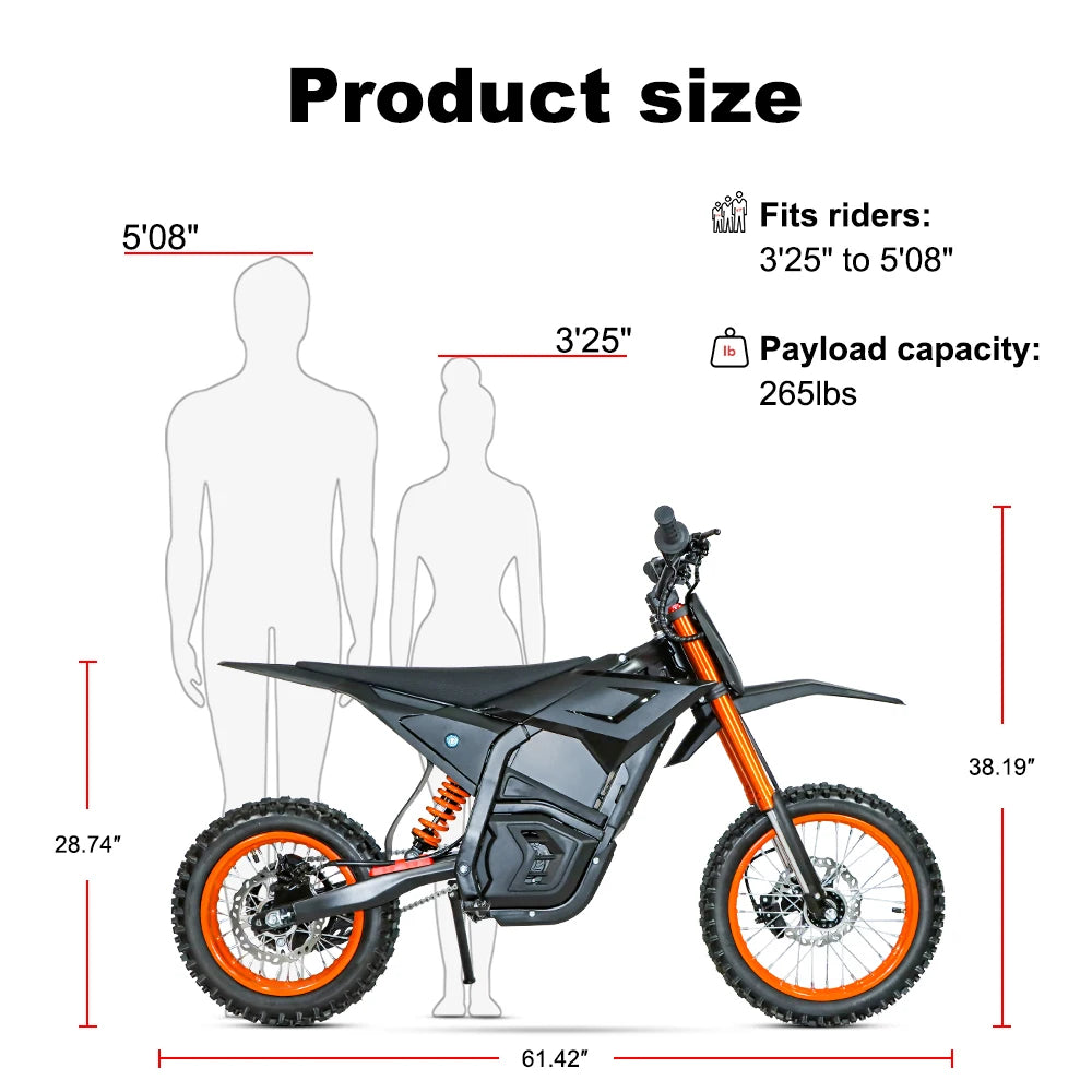 48V - 3000W Electric Dirt Bike | Off-Road Mountain E-Bike w/ Hydraulic Brakes for 12+ Ages