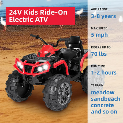 24V Kids Ride-On ATV w/ All-Terrain Tires & Music (Age: 3-8 Years)