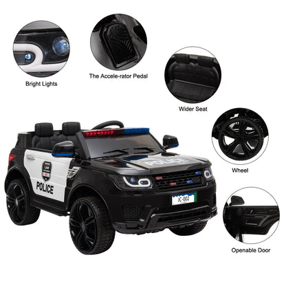 12V Big Kids Police Ride-On Car w/ Remote, Music & LED | 4Wheel Drive | 1-Seater
