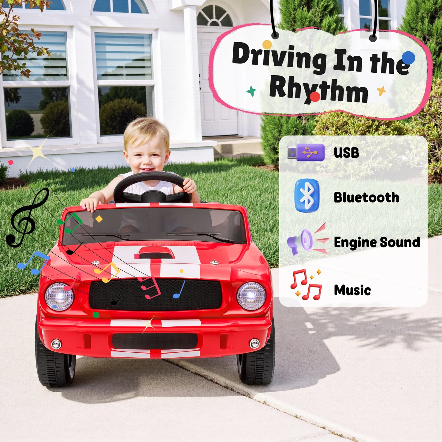 [Official Licensed] - 12V Shelby GT350 Kids Electric Car - 2WD W/ Parent Remote Control & Safety Belt - All-Terrain Ride-On