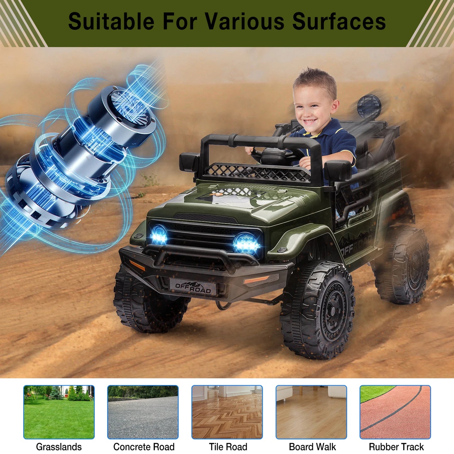 OFF Road 12V Kids Ride-On Truck w/ Remote, Bluetooth & LED |2-Seater