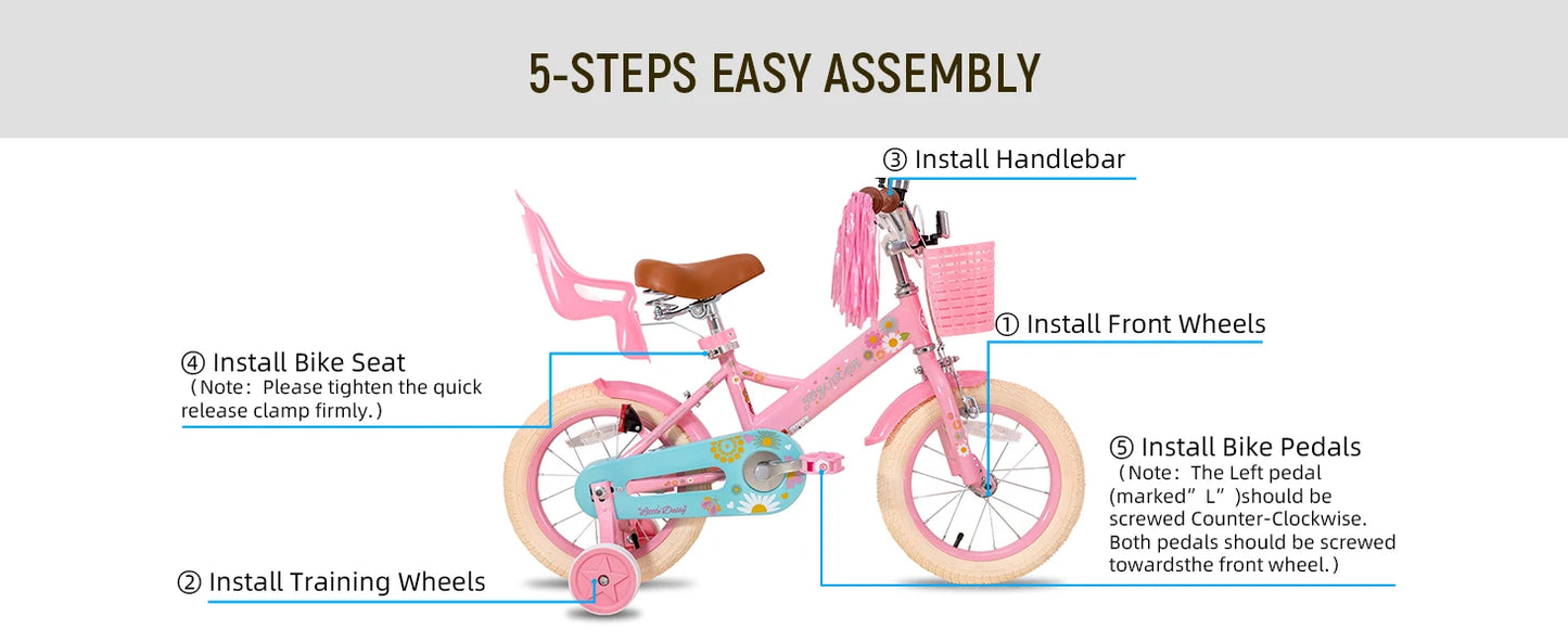 JOYSTAR Little Daisy Kids Bike for Girls & Boys | Doll Seat & Streamers | Ages 2–7 | Kids Rider