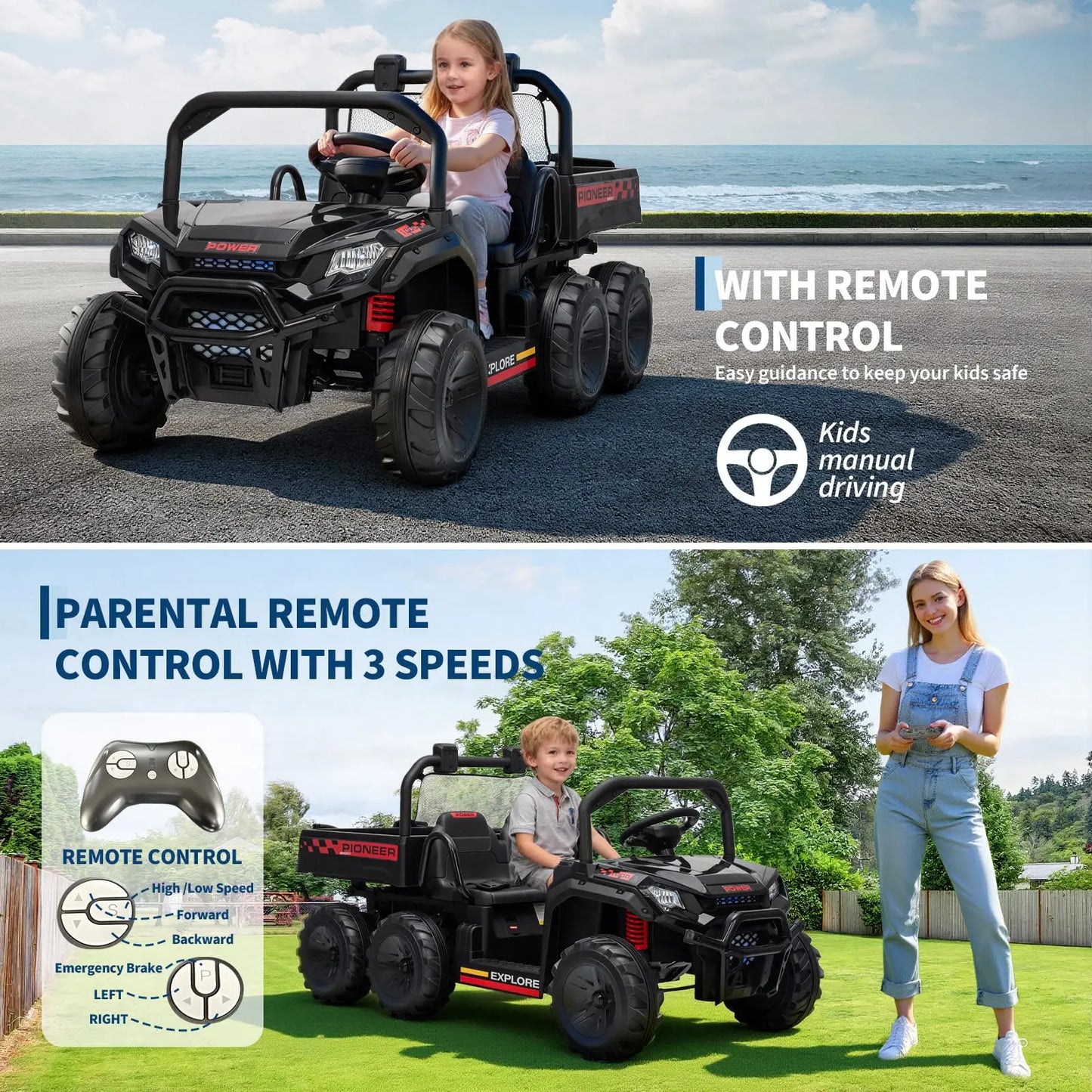 24V 4WD  Electric Ride-on Dump Truck For Kids | 2-Seater With Parental Remote Control | All-Terrain Off-Road Heavy Truck