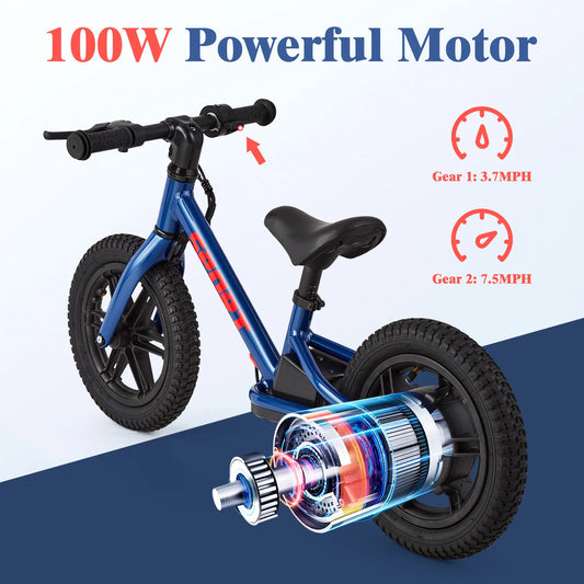 24V 100W Kids Electric Balance Bike w/ 12" inch Inflatable Tire and Adjustable Seat