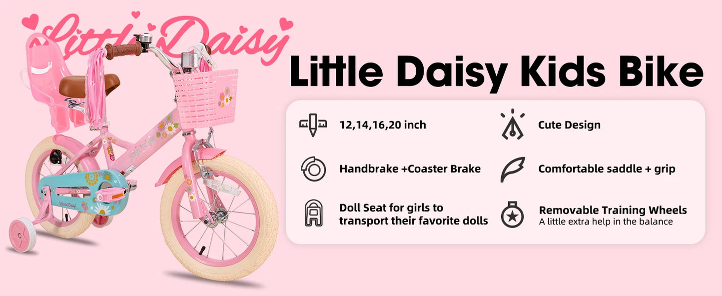 JOYSTAR Little Daisy Kids Bike for Girls & Boys | Doll Seat & Streamers | Ages 2–7 | Kids Rider