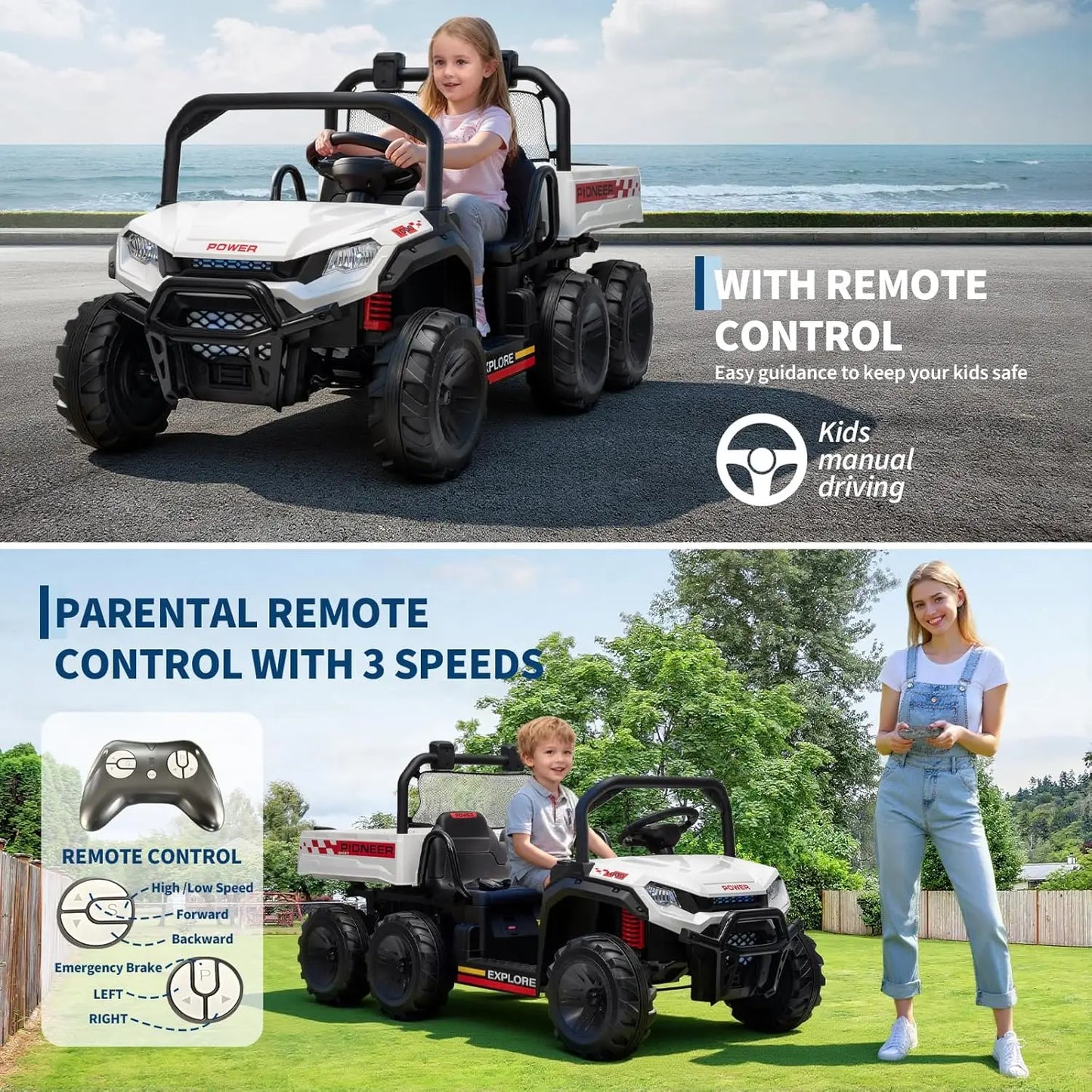 24V 4WD Kids Dump Truck Ride-On | 2-Seater with Remote | Kids Rider(Age: 3-12 Years)