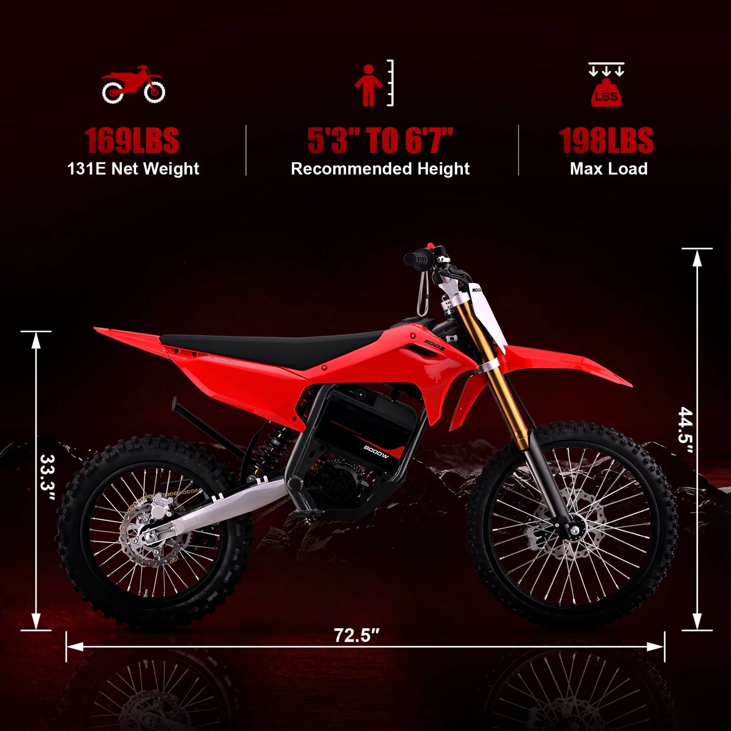 KOOZ HP131E-L 72V 8000W Electric Dirt Bike | 56 MPH | Kids Rider