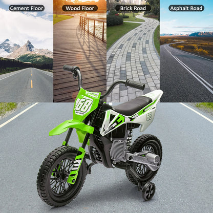 12V Kids Electric Dirt Bike w/ Training Wheels & Music | Safe Ride-on Motorcycle for Children(Age: 3 to 6Y)