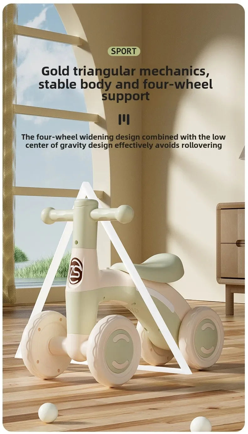 Anti-Tip Baby Balance Bike for Toddlers | 4-Wheel Toddler Training Ride-On(Age: 1-3)