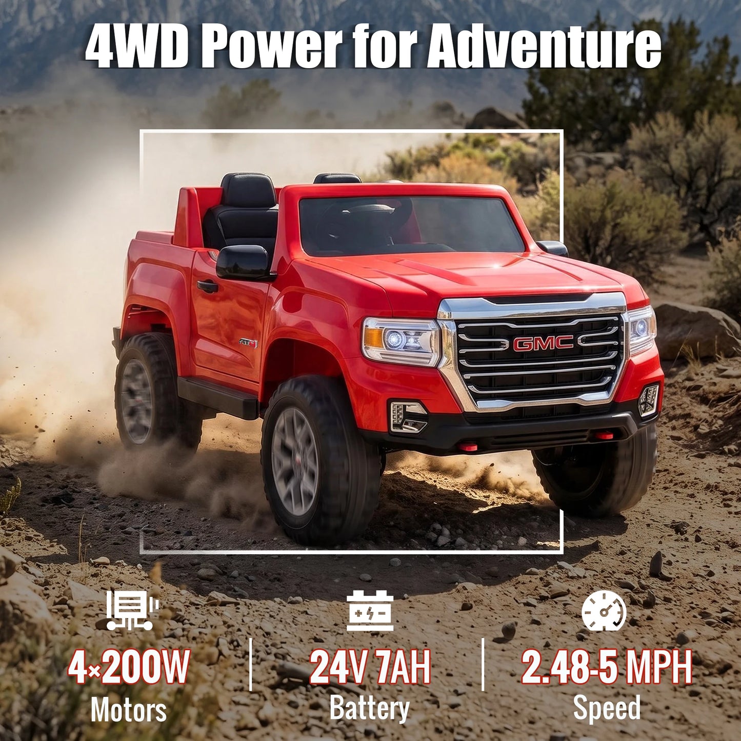 GMC Canyon 4X4 24V 4WD Kids Ride-On Truck | 4 Motors 7AH Power Battery Electric Pickup Car for Kids