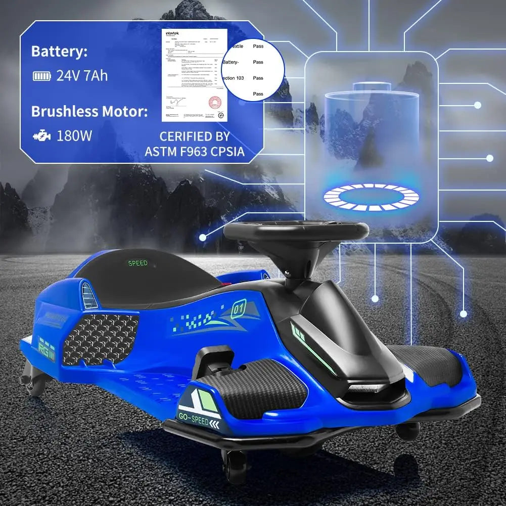 24V Kids Ride on Drift Car | Electric Drifting Go-Kart Up to 7.5 MPH(Age: 4-12Y)
