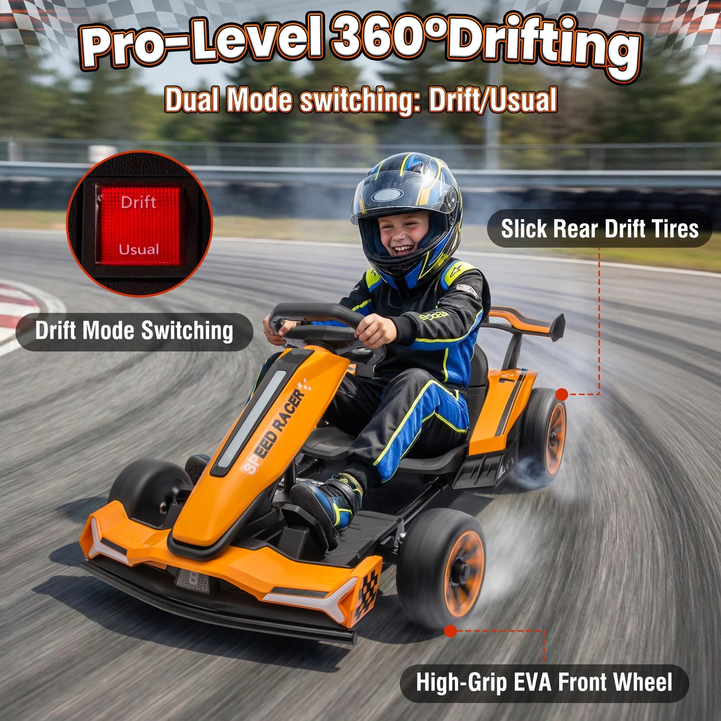 24V 360°Drift Go Kart for Kids | High Speed Drift Racing Car for Kids (Age: 5 to 14 Year)