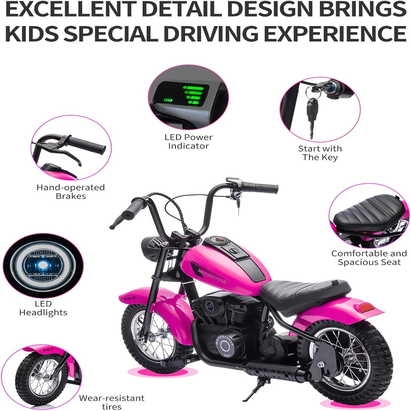 24V Electric Dirt Bike for Kids | 250W Motor | LED Lights with Leather Seats | Electric Motorcycle for Kids