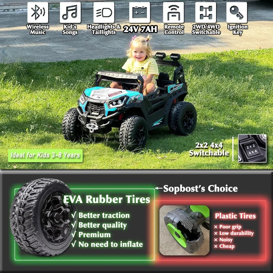 24V 4WD Kids Ride-On UTV w/ Remote & Music | Kids Rider