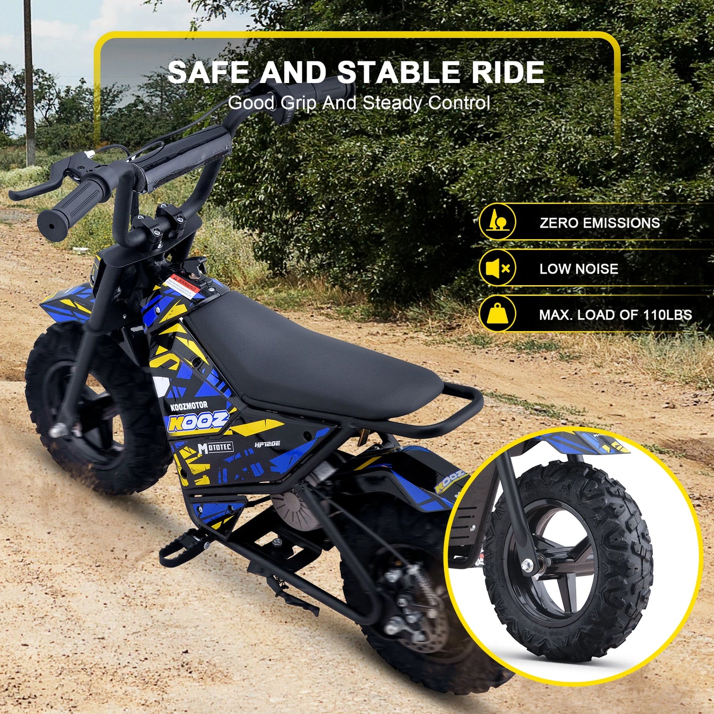 KOOZ HP120E 24V 250W Kids Electric Dirt Bike | Max Speed - 10 MPH & 7.5 Miles Range(Age: 5+)