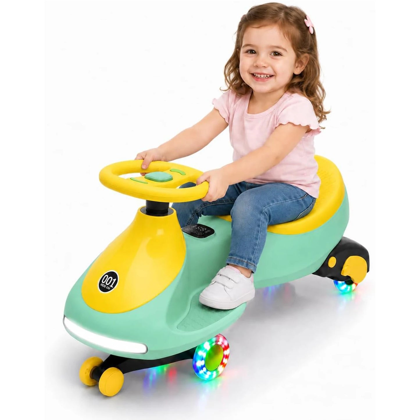 12V 2-in-1 Electric Wiggle Car for Ages 2–6 | Flashing Wheels | 2 In 1 Ride On Swing Car With Pedal For Toddlers