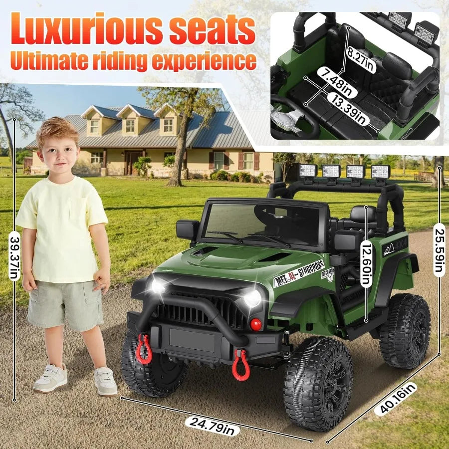 24V Military Jeep Electric Ride On Jeep For Kids - Olive Green | 4X4 400W Battery Powered  with Parent Control