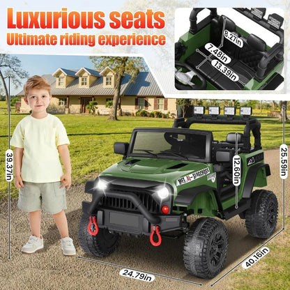 24V Military Jeep Electric Ride On Jeep For Kids - Olive Green | 4X4 400W Battery Powered  with Parent Control