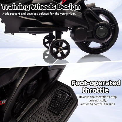6V Ride-On Motorcycle for Toddlers w/ Training Wheels & Lights(3-6Y)