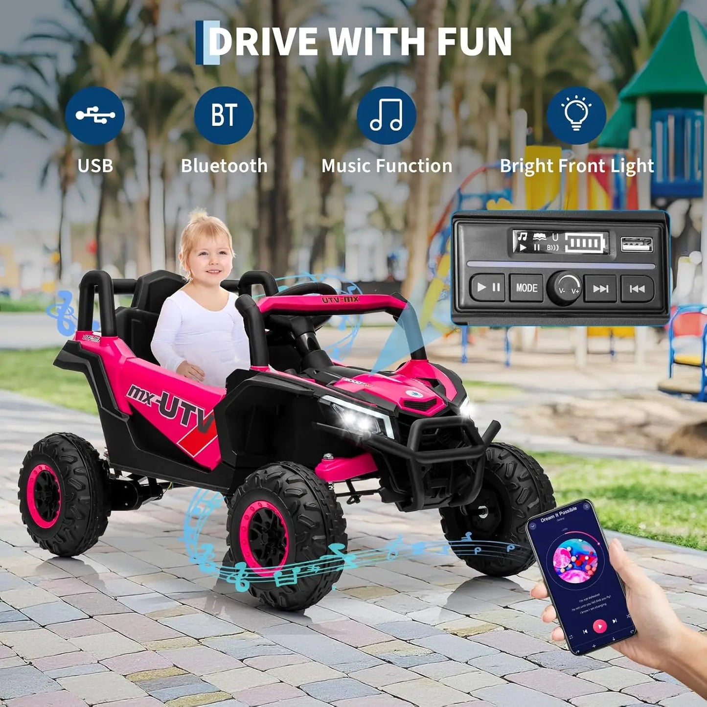 12V Electric Ride-On UTV Truck | Parent Remote & Music | 75 LBS Capacity for Boys and Girls