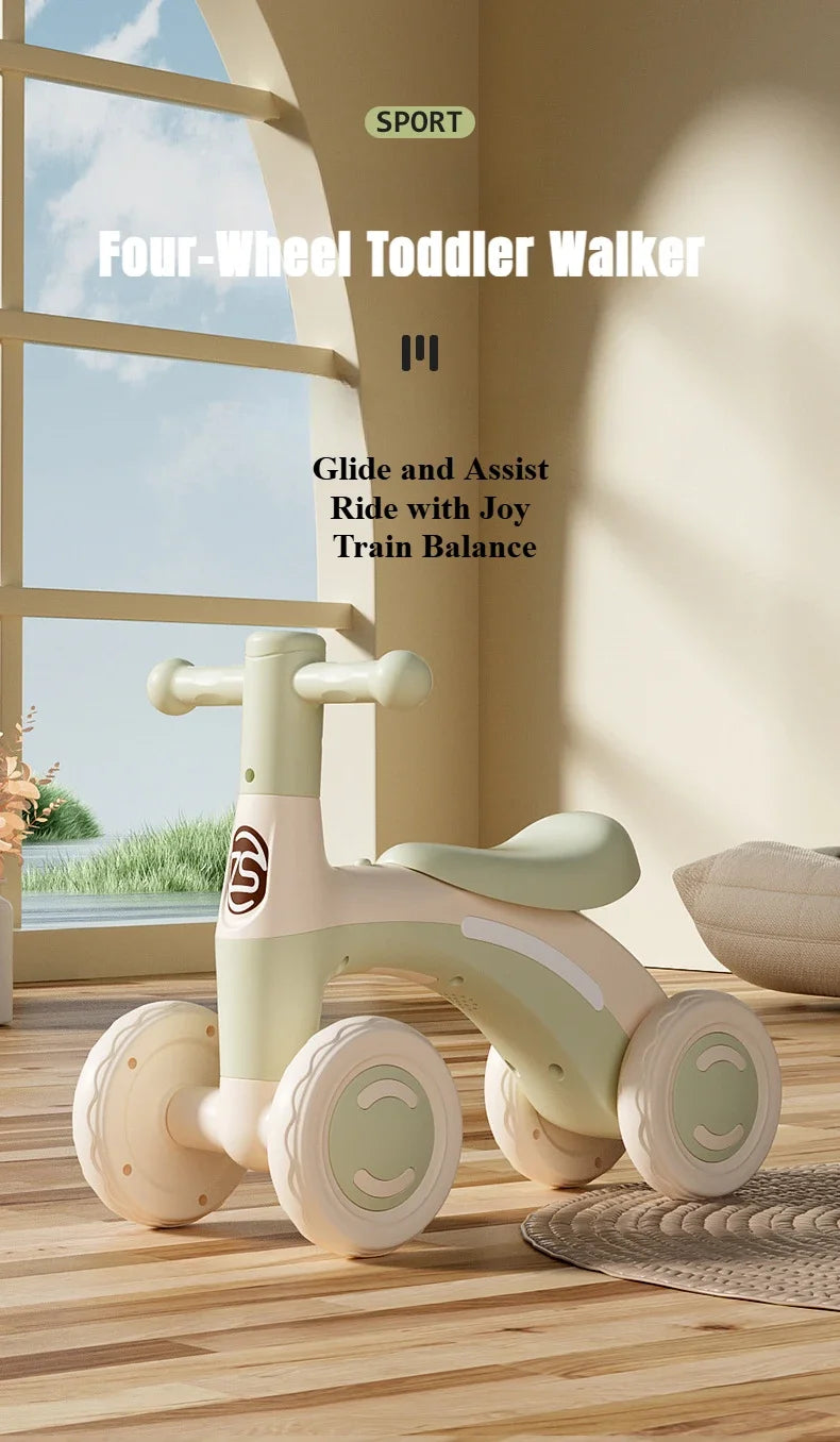 Anti-Tip Baby Balance Bike for Toddlers | 4-Wheel Toddler Training Ride-On(Age: 1-3)
