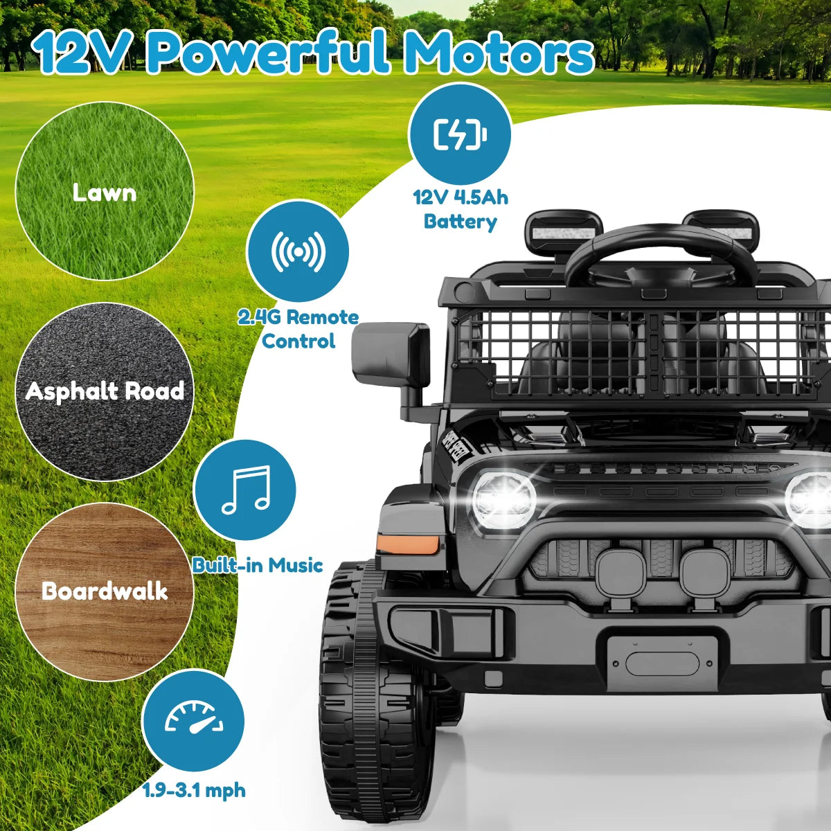 12V Kids Ride-On Car with Parent Remote | Spring Suspension | Kids Rider (Recommended Age: 2–6 Years)