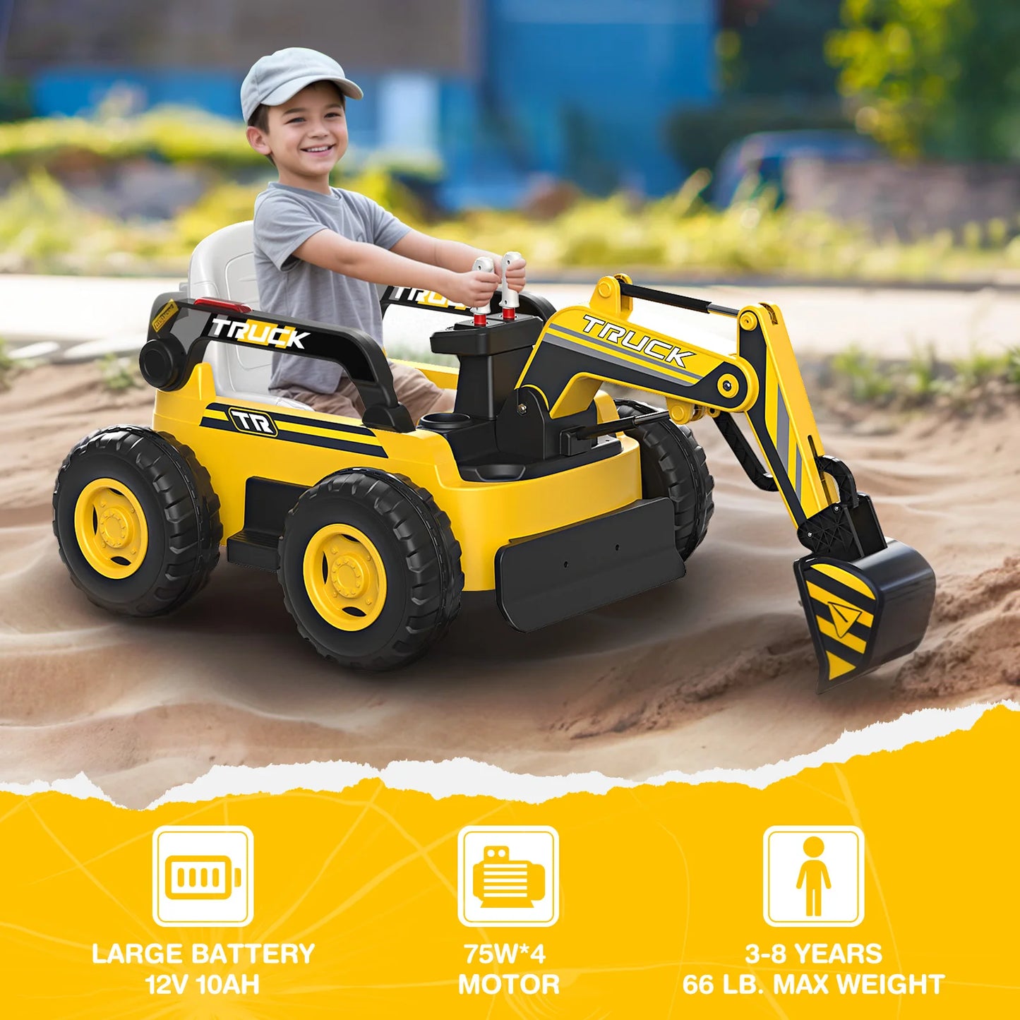 12V 4WD Kids Ride-On Excavator with Remote | Age 3-8 (Best Gift Gift for Kids)