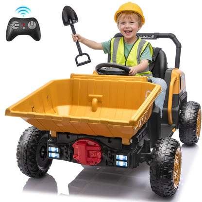24V Kids Ride-On Dump Truck w/ Remote, Metal Frame , Dump Bed & Shovel (Age: 3 to 9Y)