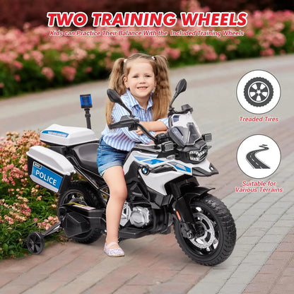 12V Kids Ride on Police Motorbike | Electric Cops Motorcycle with Training Wheels & Siren