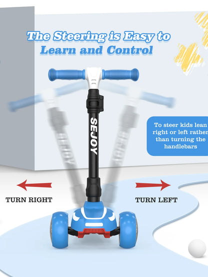 Kids 3-Wheel Scooter w/ LED Wheels & Seat Adjustable | Sit/Stand Child Toddler Toy