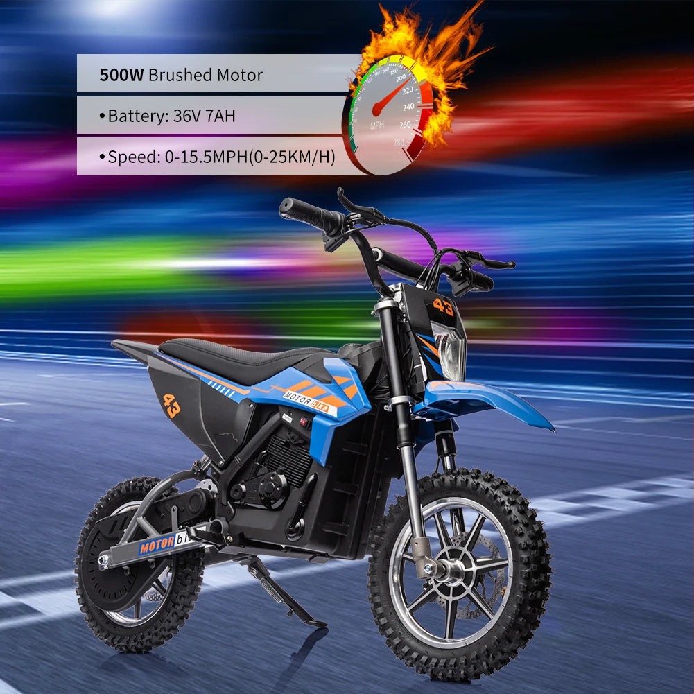 36V 500W Kids Electric Dirt Bike w/ Dual Brakes | Off-Road Motorcycle for Big Kids(6-16Y)