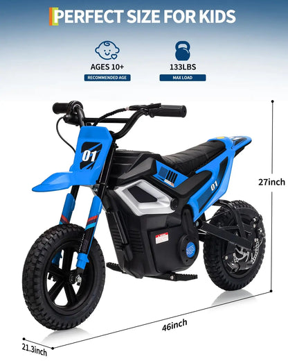 24V 350W Kids Electric Dirt Bike for Ages 6–14 | 14 MPH | Kids Rider