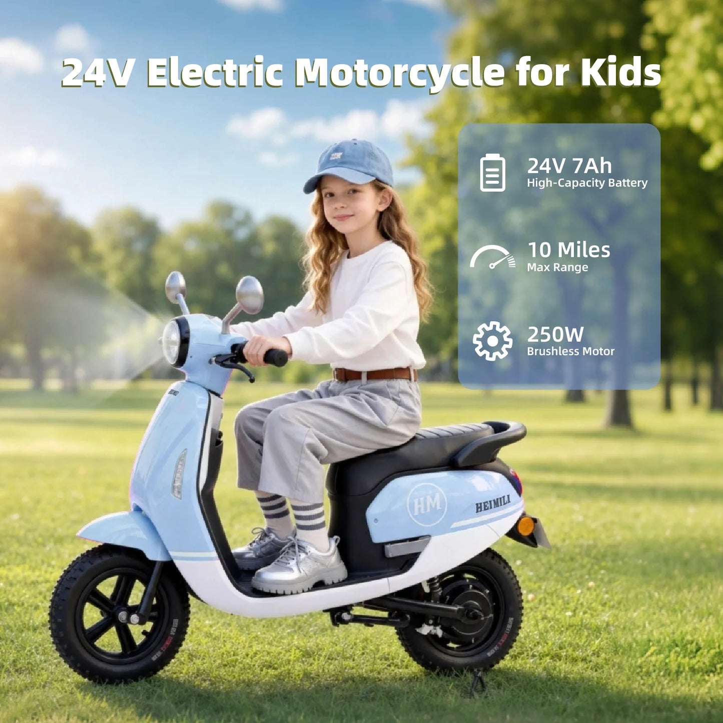 24V Kids Electric Scooter for Ages 6+ | 10 MPH Ride-On Bike | Kids Rider