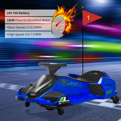 24V Kids Ride on Drift Car | Electric Drifting Go-Kart Up to 7.5 MPH(Age: 4-12Y)
