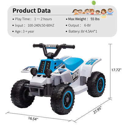 6V Kids Ride-On ATV w/ Forward & Reverse | Rechargeable Battery-Powered Toy Car(Ages 3 +)