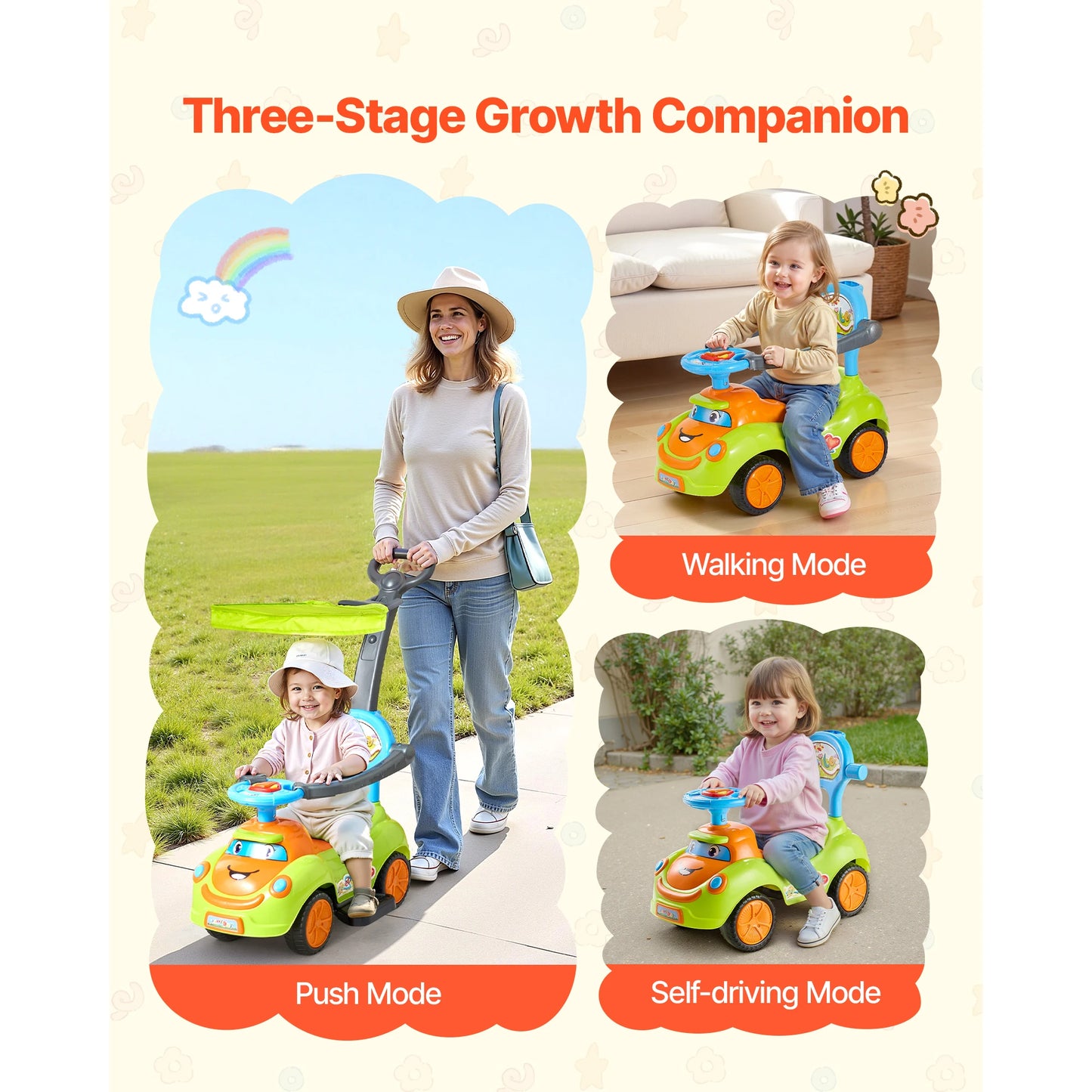 Ride-On Push Car with Parent Handle for Ages 1–3 | Toddler Push Car | Kids Rider